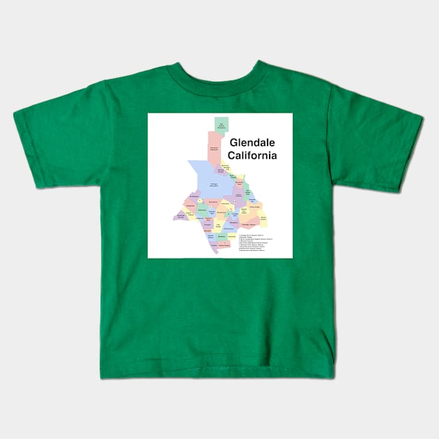 Glendale California Neighborhoods Kids T-Shirt by PendersleighAndSonsCartography